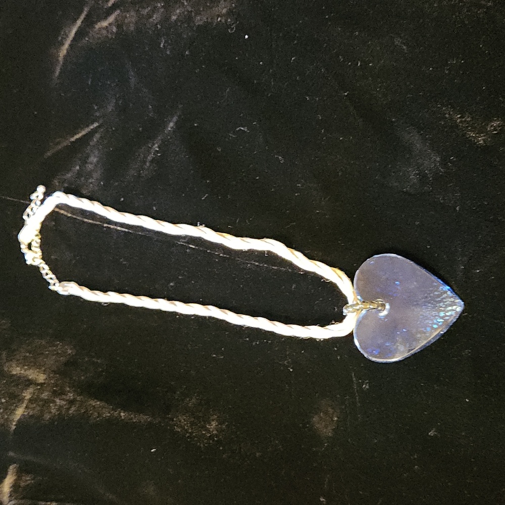 Unique blue art glass heart necklace